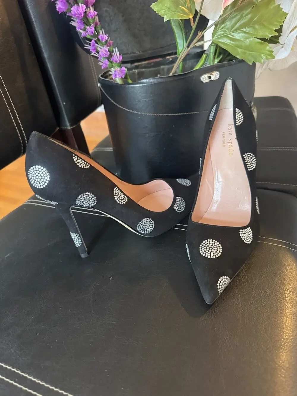 NEW kate spade suede rhinestone polka pump 6 (700